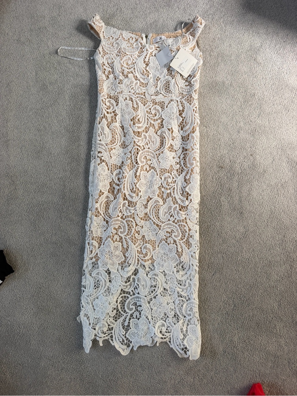 Missguided White Lace Overlay Dress with Nude Lining